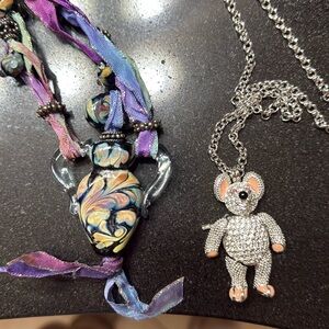 Handcrafted Multicolor Glass Pendant and mouse Necklace Lot